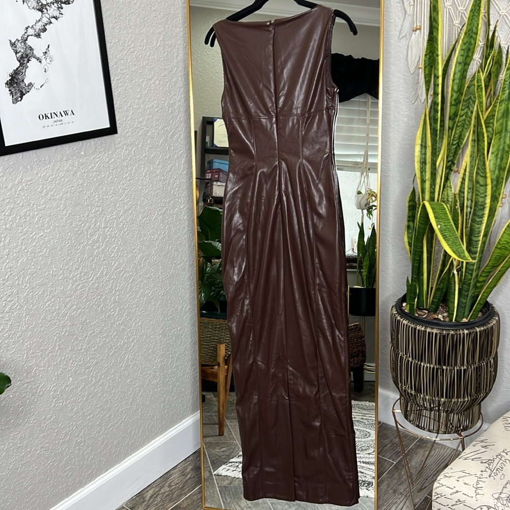 HOUSE OF CB 'Sahara' Cocoa Vegan Leather Maxi Dress NWOT_6